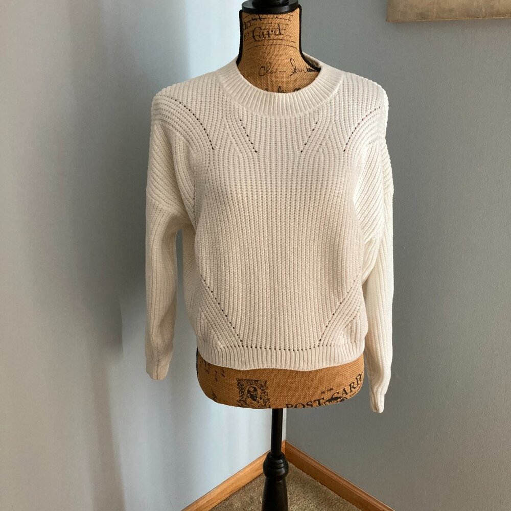 H&M Cream Ribbed Knit Crop Sweater Women S/M